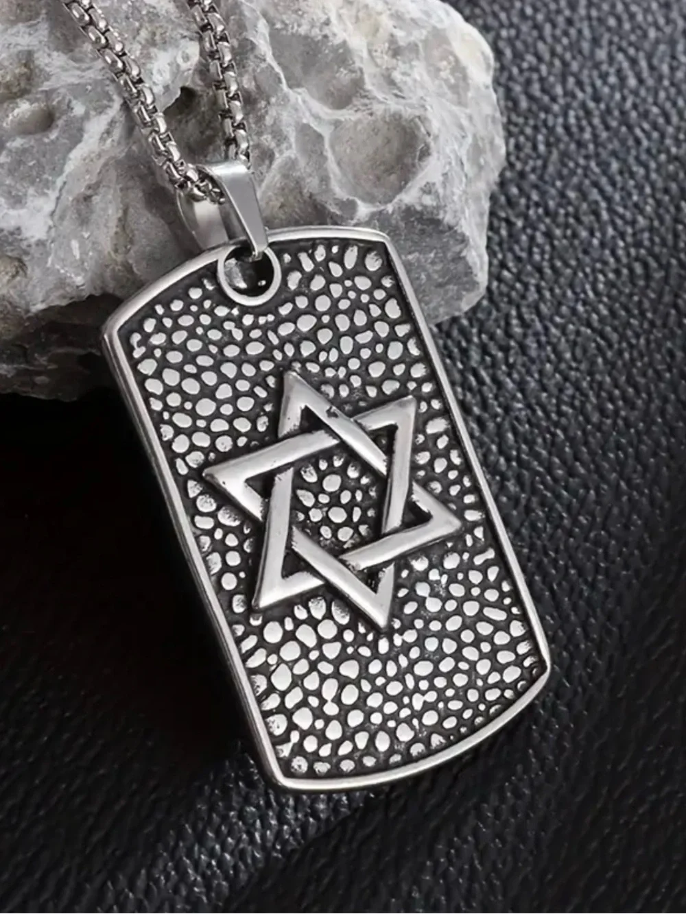 Stainless steel Silver Star of David Dog Tag Pendant Necklace for Men